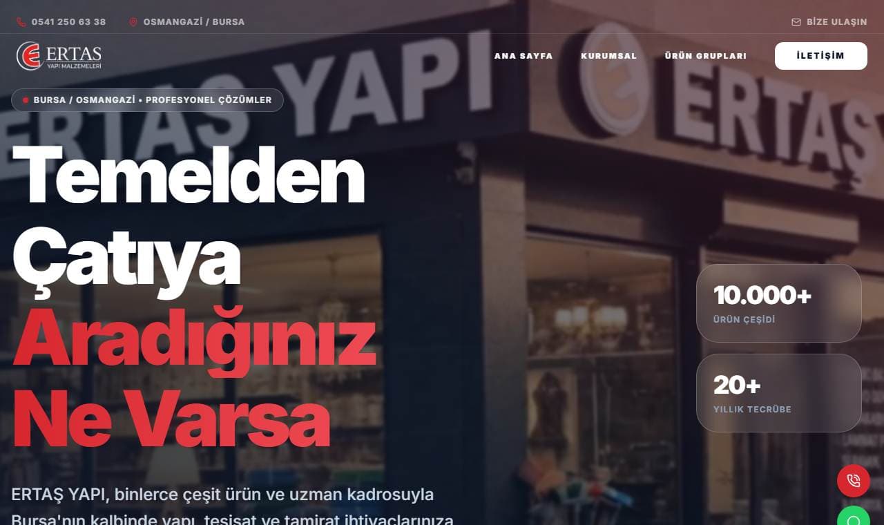 Bursa Ertaş Yapı web sitesi görünümü
