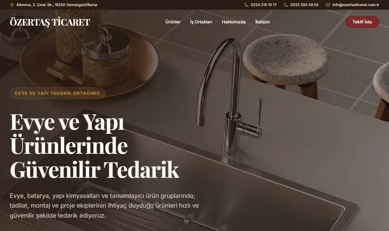 Bursa Özertaş Ticaret web sitesi görünümü