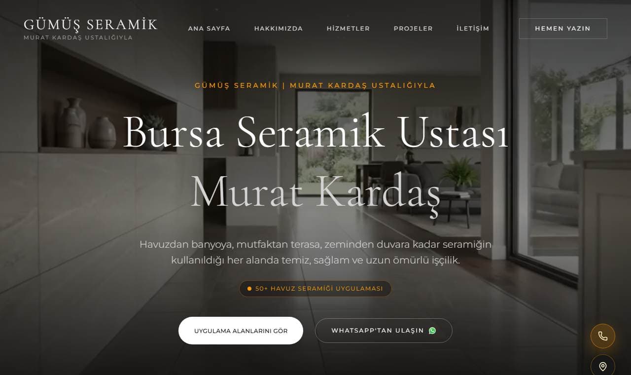 Bursa Seramik Ustası web sitesi görünümü
