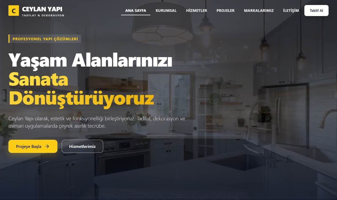 Ceylan Yapı web sitesi görünümü