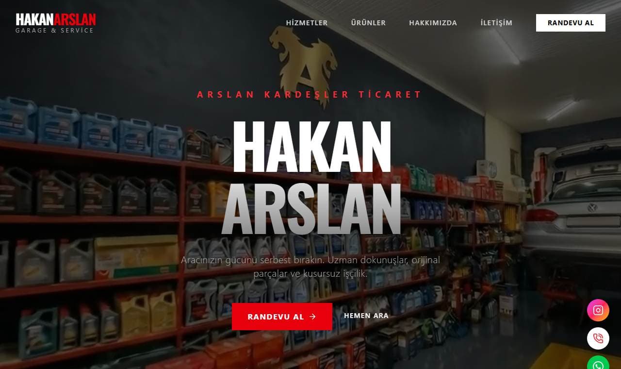 Hakan Arslan Oto web sitesi görünümü