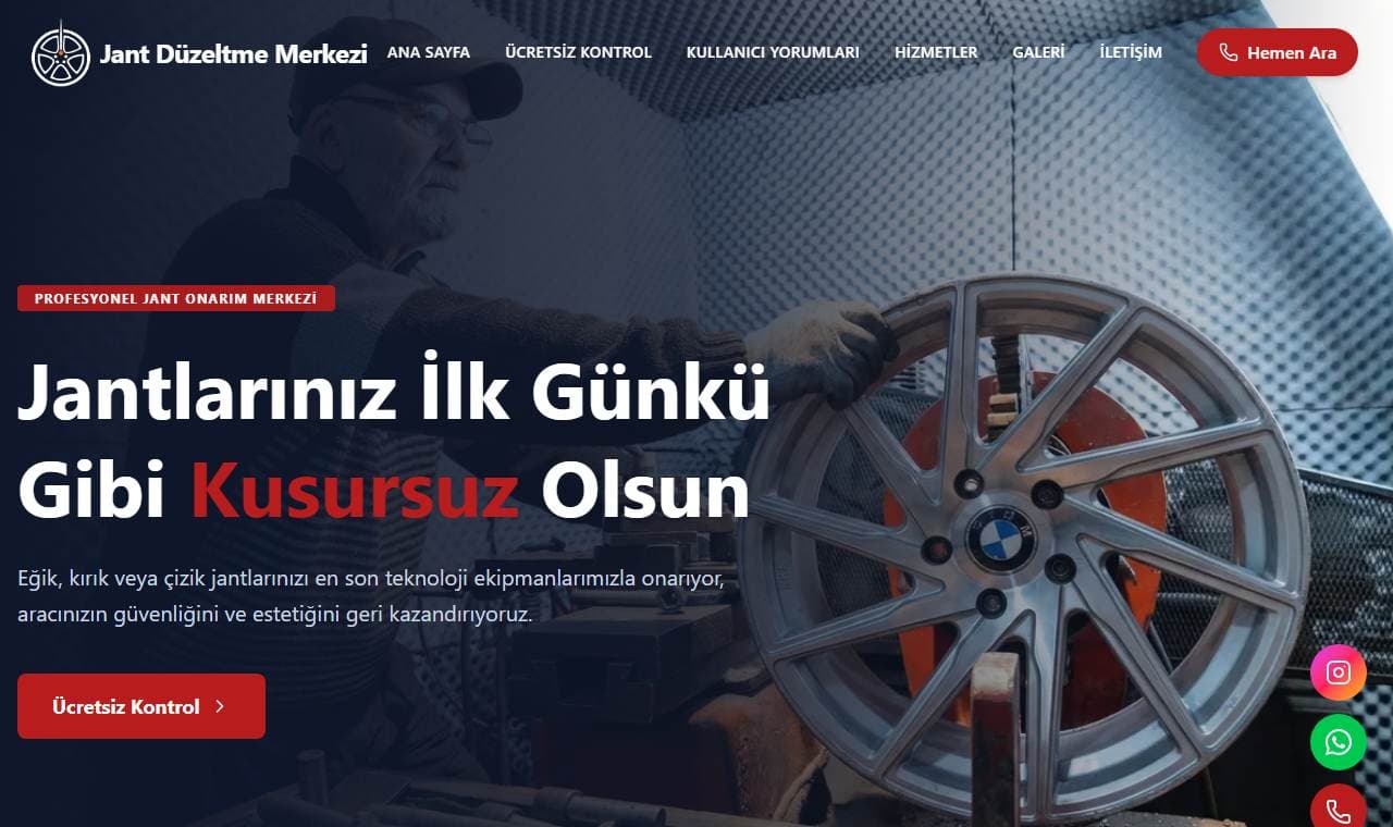 Jant Düzeltme Merkezi web sitesi görünümü