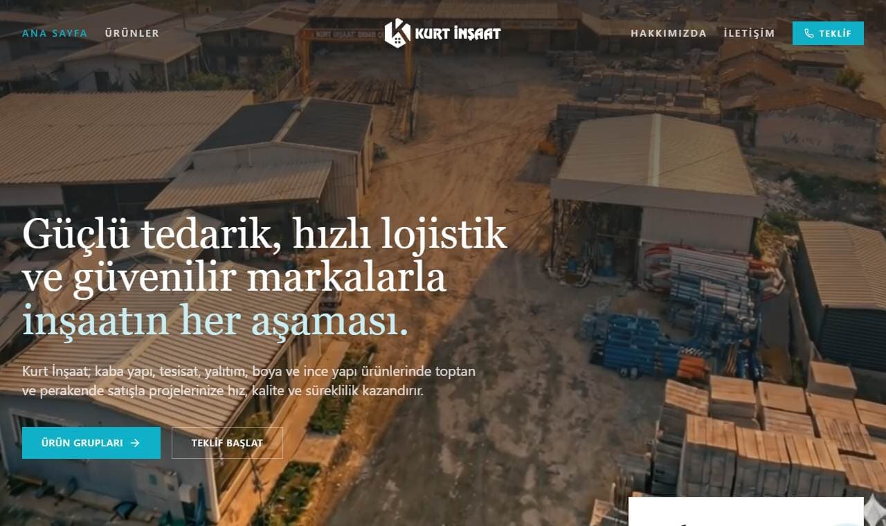 Bursa Kurt İnşaat web sitesi görünümü