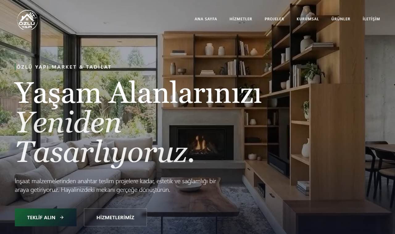 Özlü Yapı web sitesi görünümü