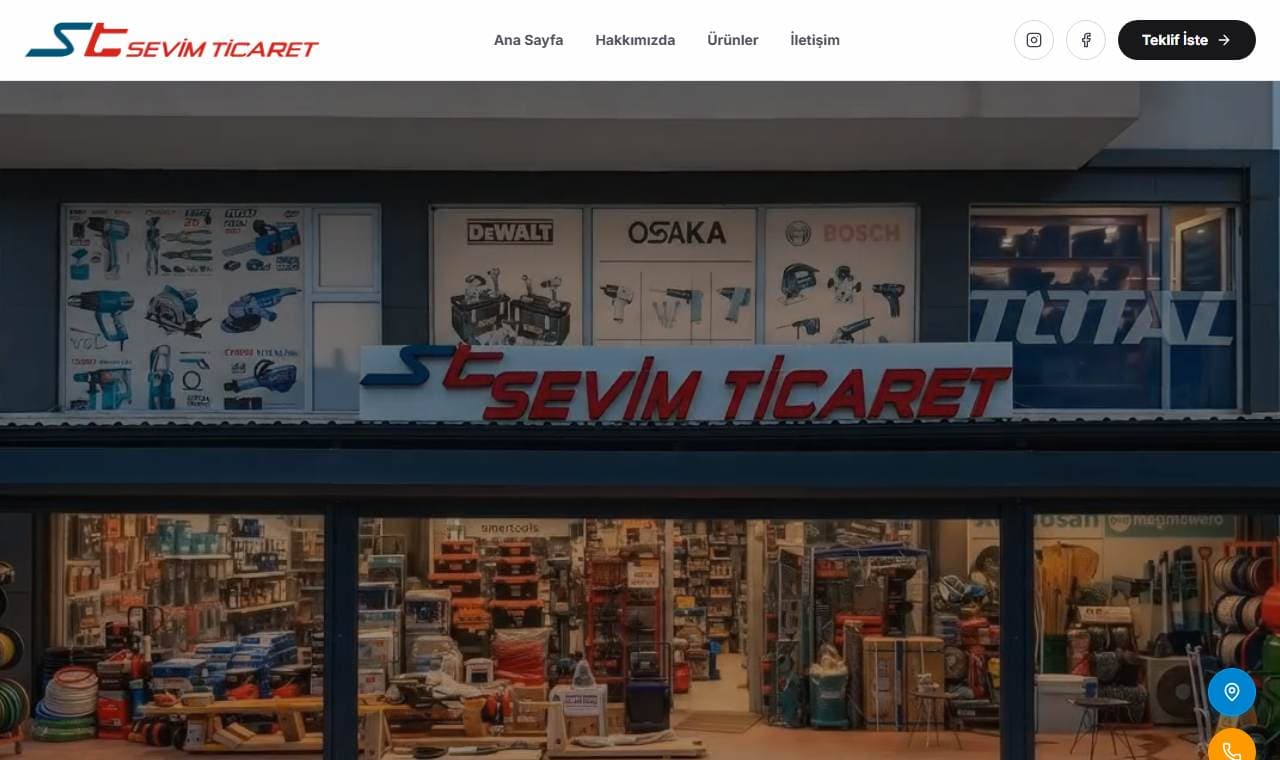 Sevim Ticaret web sitesi görünümü