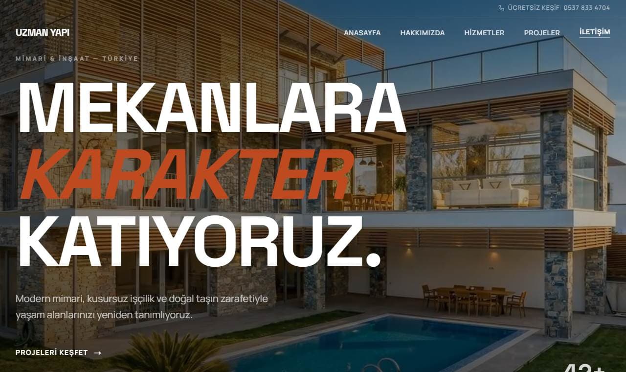 Uzman Yapı İnşaat web sitesi görünümü