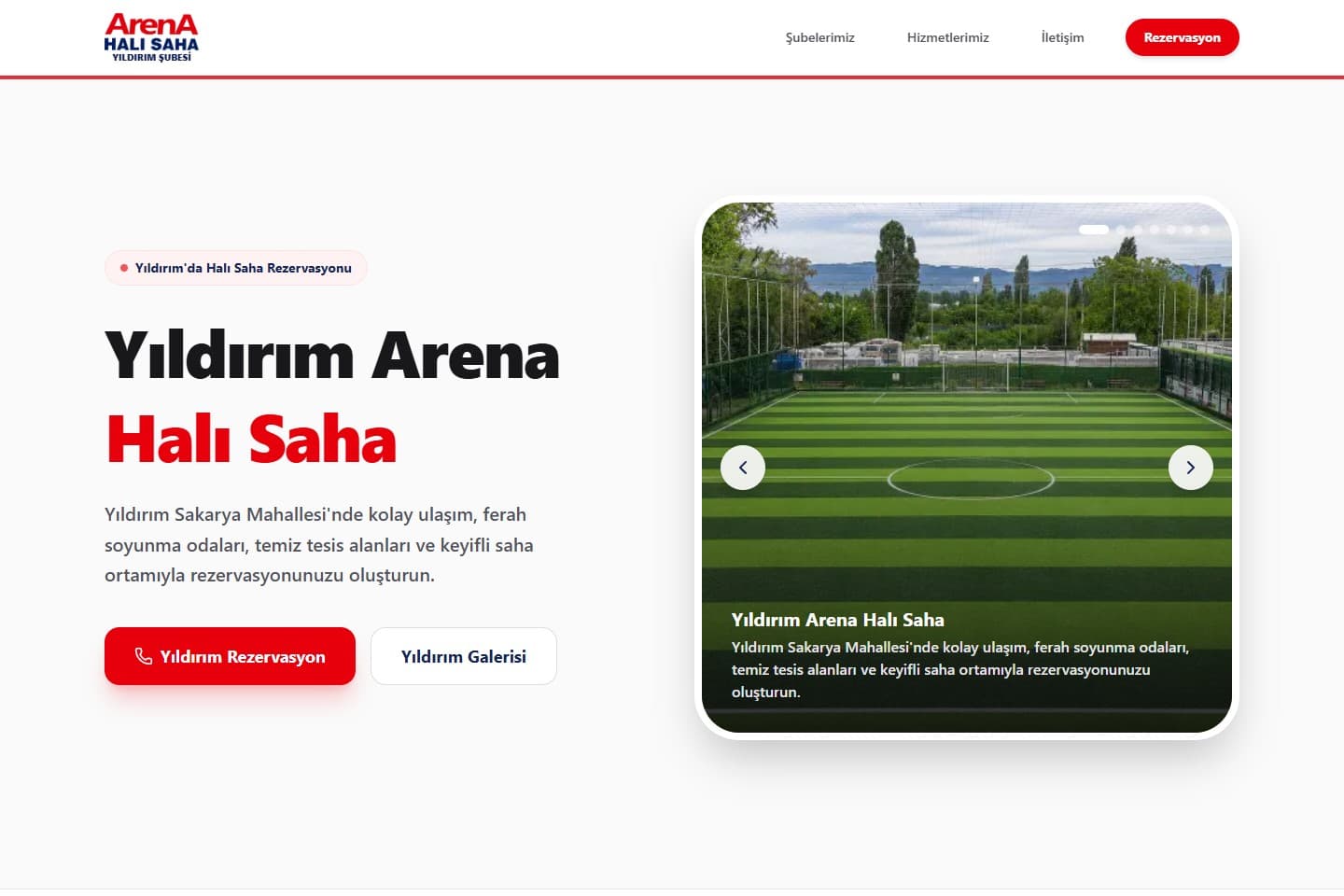 Yıldırım Arena Halı Saha web sitesi görünümü