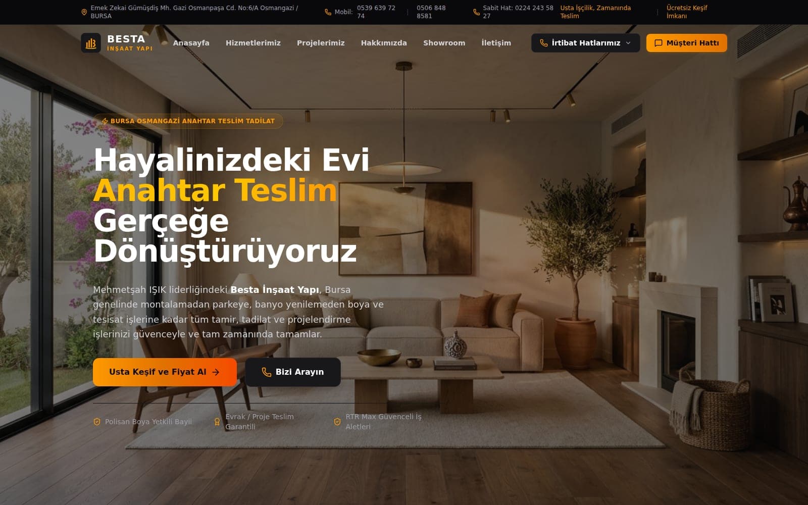 Besta İnşaat web tasarım projesi ekran görüntüsü